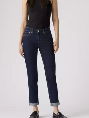 Levi's Boyfriend Jeans Dark Blue Denim Levi Strauss Roll Cuff Straight Leg 30